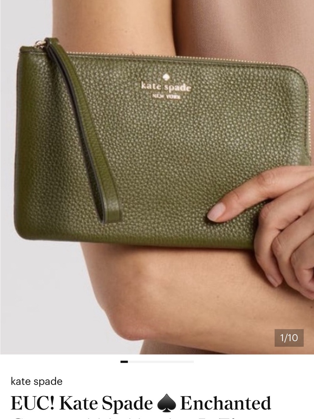 kate spade Olive Green Pebbled Leather Wristlet
